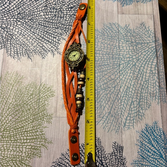 Orange Leather Wrap Bracelet Watch - Picture 8 of 8